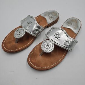 Jack Rogers Jacks Metallic Platinum Silver Leather Flat Sandals Womens 6M